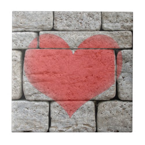 Red Graffiti Heart on Stone Wall Tile