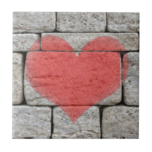 Red Graffiti Heart on Stone Wall Tile (Front)