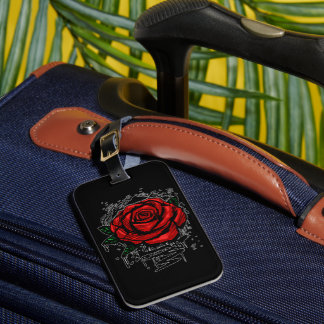 Red Graffiti Rose Black Gothic Grunge Art Luggage Tag