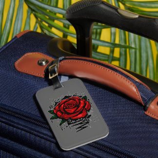 Red Graffiti Rose Charcoal Gray Grunge Art Luggage Tag