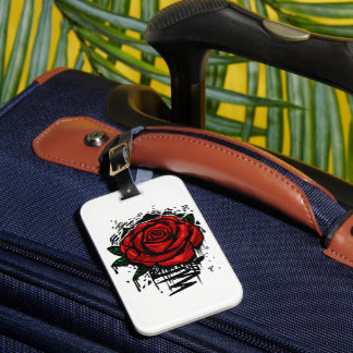 Red Graffiti Rose Minimalist Street Art Luggage Tag