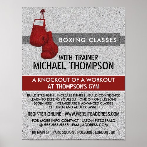 Red Grained Boxing Gloves Boxing Class Advert Poster