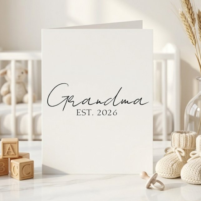 Red Grandma Est Year Minimal Script Lettering Card (Creator Uploaded)