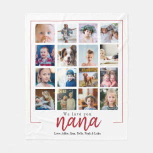 Red grandma nana photo collage mothers day fleece blanket