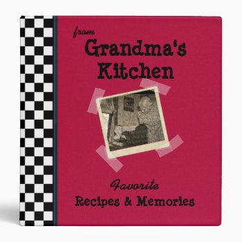 Red Grandmas Kitchen 1.5" Custom Photo Recipe 3 Ring Binder by FamilyTreed at Zazzle