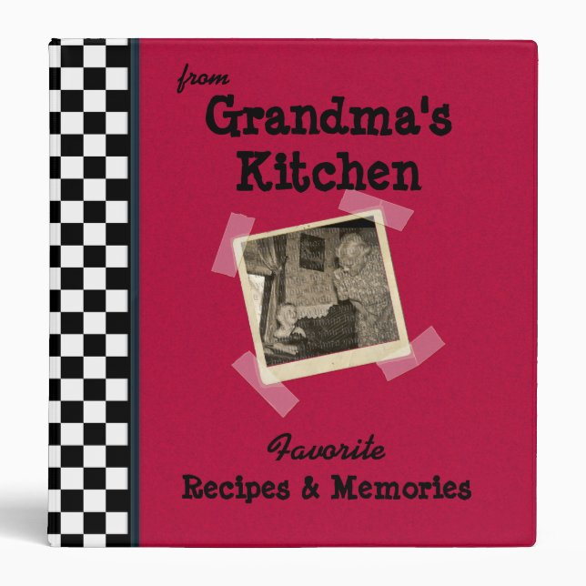 Red Grandmas Kitchen 1.5" Custom Photo Recipe 3 Ring Binder (Front)