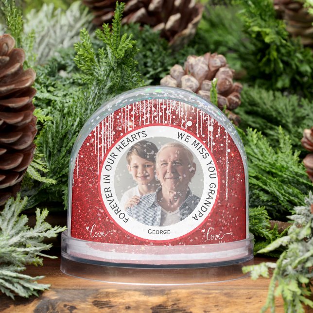 Red Grandpa Forever in Our Hearts Memorial  Snow Globe (Winter)