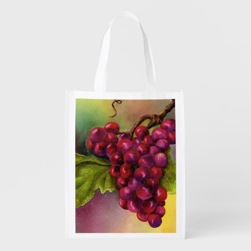 Red Grape Cluster on the Vine Reusable Grocery Bag