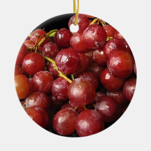Red Grapes Ceramic Ornament (Front)