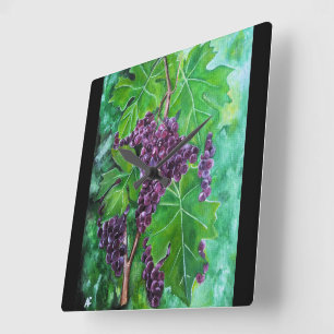 Red Grapes on an August Vine by Alfred Fox Square Wall Clock
