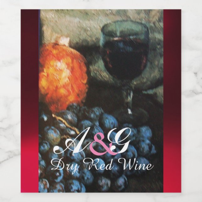 RED GRAPES, RED WINE GLASS, POMEGRANATE LABEL (Single Label)