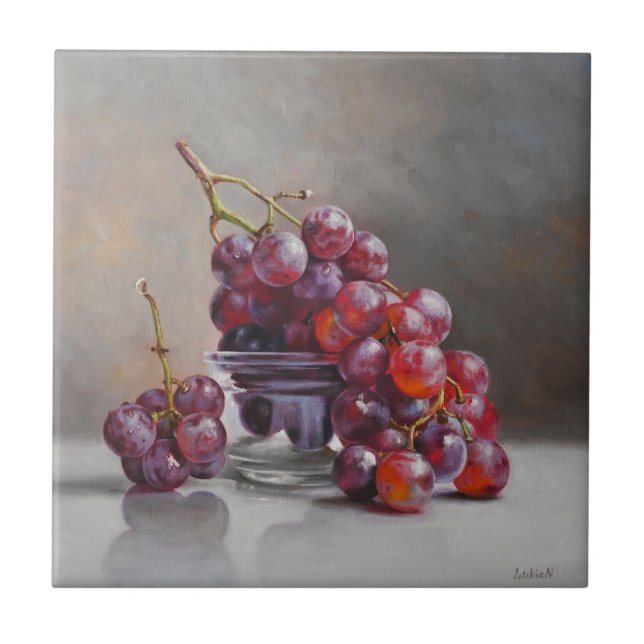 Red Grapes Still Life - from Original Oil Painting Ceramic Tile (Front)
