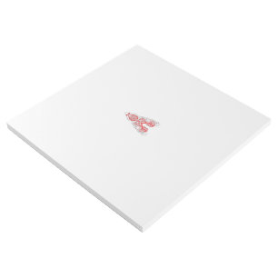 Red graphic design featuring intricate line art mo