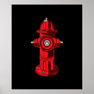 Red Graphic Fire Hydrant Firefighter Work Gifts Poster