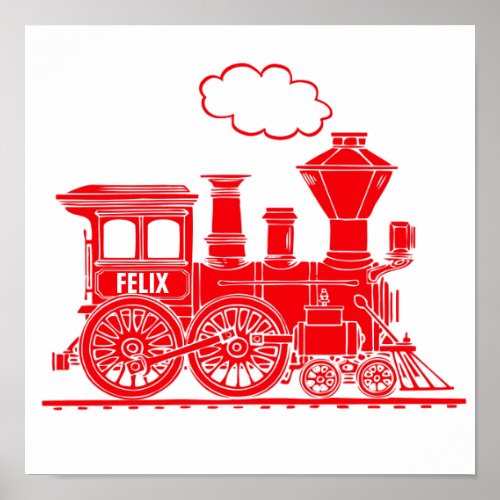 Red graphic train personalized nursery kids art poster