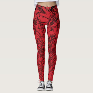Red Grass abstract leggings