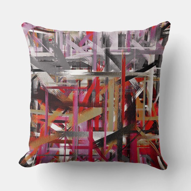Red Gray Abstract Painting Throw Pillow (Front)