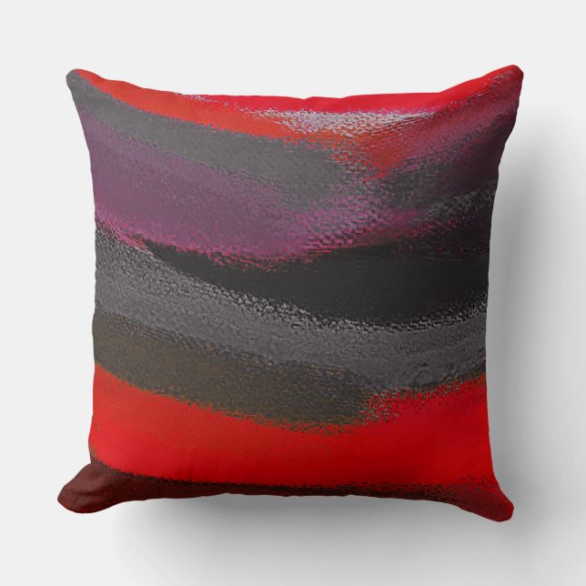 Red Gray Abstract Throw Pillow (Front)