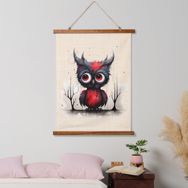Red Gray and Black Abstract Devil Bird Hanging Tapestry (Bedroom)