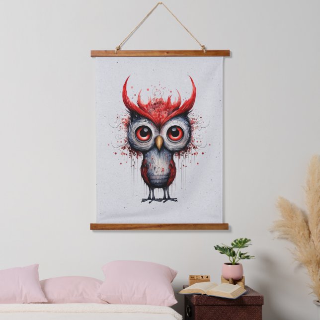 Red Gray and Black Abstract Mad Bird Hanging Tapestry (Bedroom)