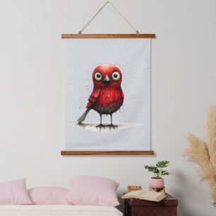 Red Gray and Black Abstract Mad Bird Hanging Tapestry