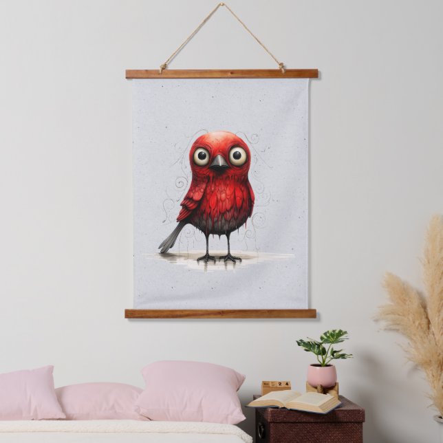 Red Gray and Black Abstract Mad Bird Hanging Tapestry (Bedroom)