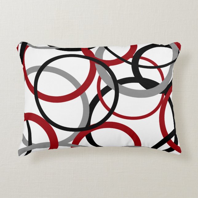 Red, Gray and Black Circles     Accent Pillow (Front)
