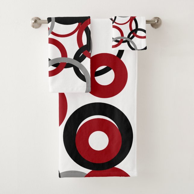 Red, Gray and Black Circles   Bath Towel Set (Insitu)