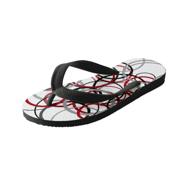 Red, Gray and Black Circles     Kid's Flip Flops (Angled)