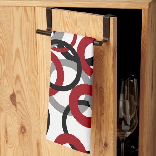 Red Gray and Black Circles     Kitchen Towel