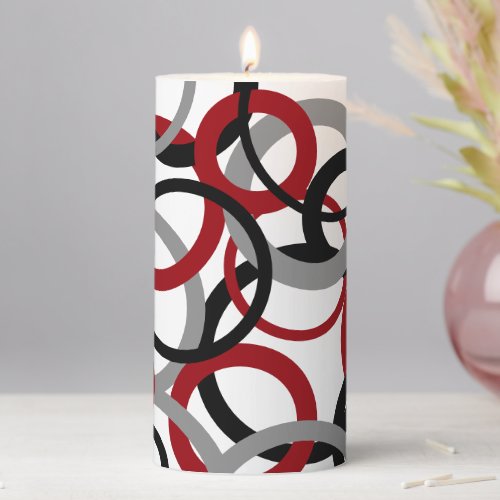 Red Gray and Black Circles   Pillar Candle