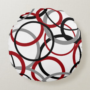 Red, Gray and Black Circles Round Pillow