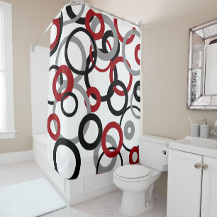 Red, Gray and Black Circles Shower Curtain