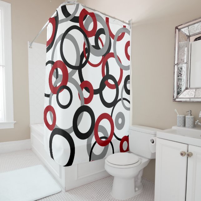 Red, Gray and Black Circles     Shower Curtain (In Situ)