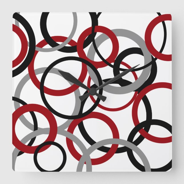 Red, Gray and Black Circles  Square Wall Clock (Front)