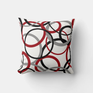 Red, Gray and Black Circles    Throw Pillow
