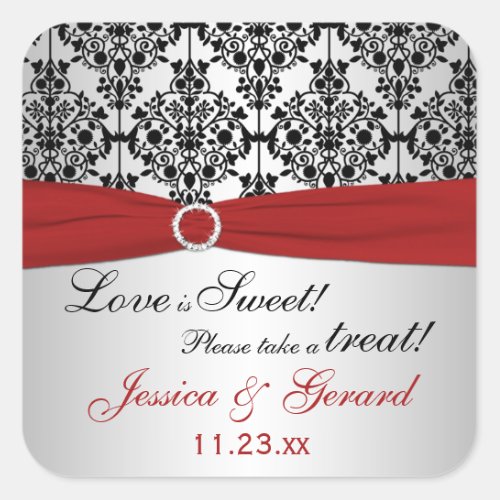 Red Gray and Black Damask Candy Buffet Sticker