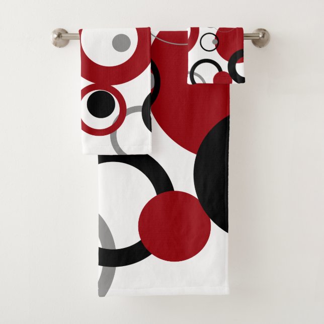 Red, Gray and Black Dots    Bath Towel Set (Insitu)