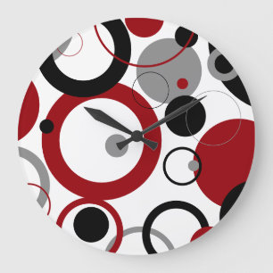 Red, Gray and Black Dots Large Clock