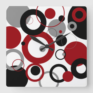 Red, Gray and Black Dots Square Wall Clock