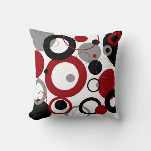 Red, Gray and Black Dots Throw Pillow