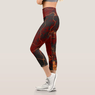 Red, gray and orange Abstract Capri Leggings