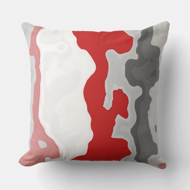 Red, Gray and White Abstract Throw Pillow (Front)