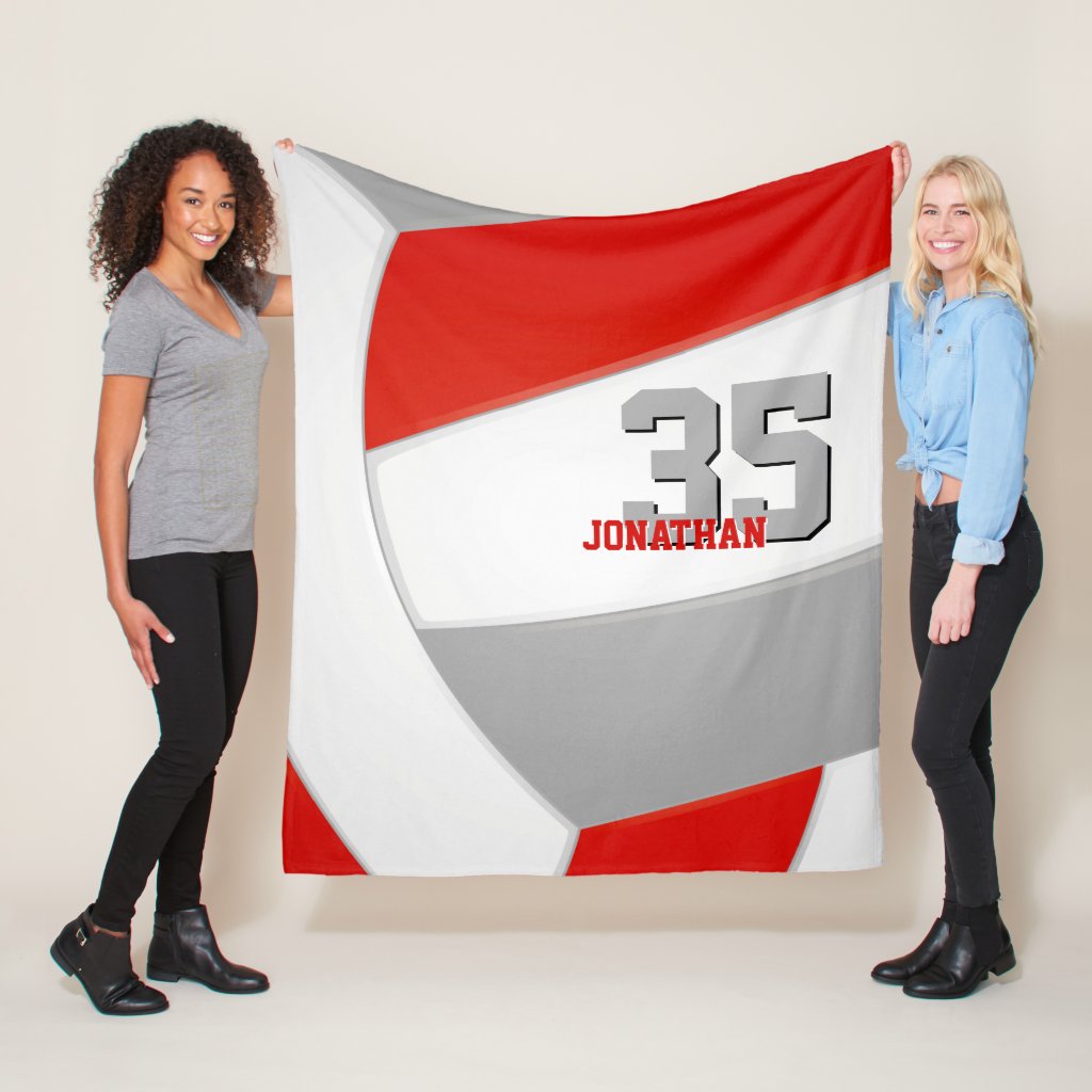 red gray and white boys or girls sports volleyball fleece blanket