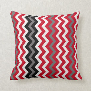 Red,Gray and White Chevron Throw Pillow