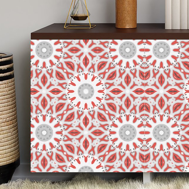 Red Gray and White Ethnic Oriental Boho Pattern Tissue Paper (Creator Uploaded)