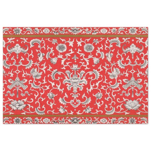 Red gray and white floral decoupage paper