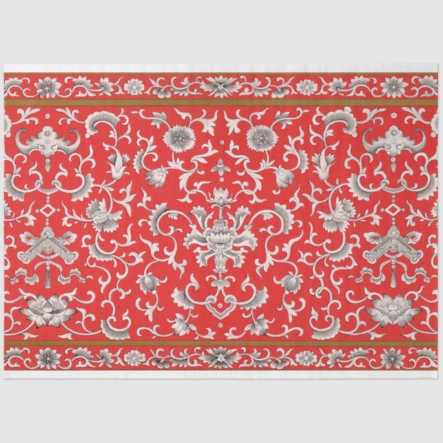 Red, gray and white floral decoupage paper (Front)