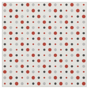 Red, Gray and White Polka dots Fabric