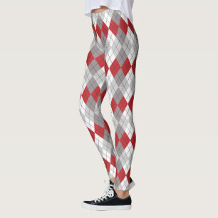 Red Gray Argyle Pattern Leggings